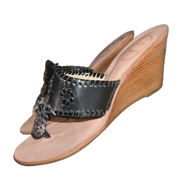 Jack Rogers black leather thong wedge sandals! - Picture 4 of 6